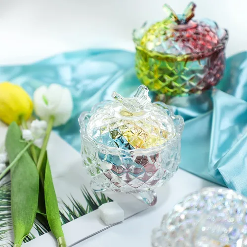 Vista 9 de SOCOSY Royal - Caja de dulces de cristal en relieve con tapa, joyero con pies, tarro de galletas, tarro de galletas, dulces de boda, tarros de bufé