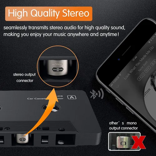 Vista 4 de Arsvita Receptor de Audio de Casete Bluetooth para Coche, Reproductor de Cinta Bluetooth 5.0 Adaptador Auxiliar de Casete
