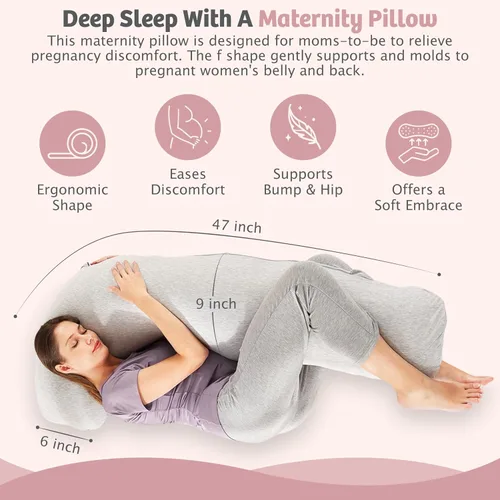 Vista 3 de Zomee Almohada de embarazo cómoda – Almohada de maternidad en forma de J para dormir de lado y lactancia, apoyo acogedor para cuello, cabeza