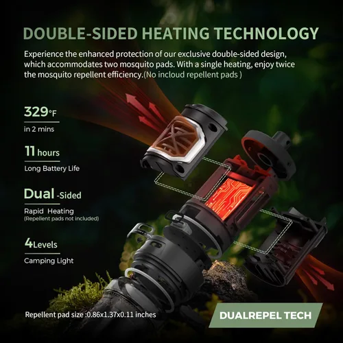 Vista 2 de FLEXTAIL Repelente de mosquitos pequeño recargable con calefacción de 329 °F con zona de protección de 30 pies, ultra mini con luz de campamento