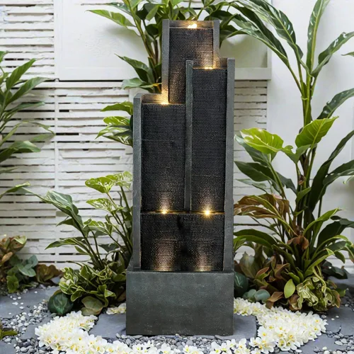 Vista 14 de SunJet - Fuentes modernas de cascada de 4 niveles para interior/exterior con luces LED - Fuente de agua grande de 39.3" de alto para decoración