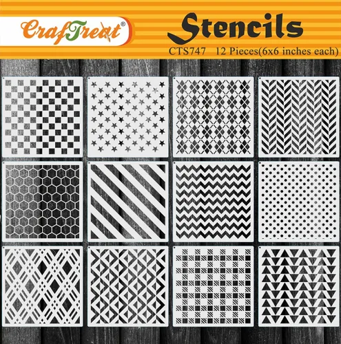 CrafTreat Plantillas geométricas reutilizables de 12 piezas para pintar (6 x 6), plantillas de bricolaje para pared y muebles