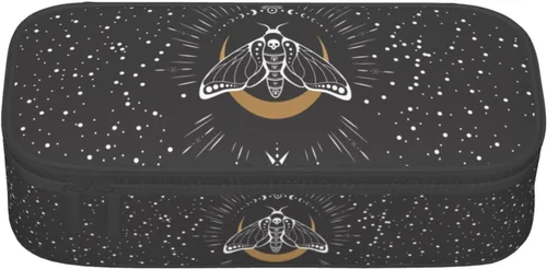 Vista 2 de Estuche para lápices negro y blanco místico con mariposa, estuche para lápices con compartimentos con cremallera para niños, adolescentes