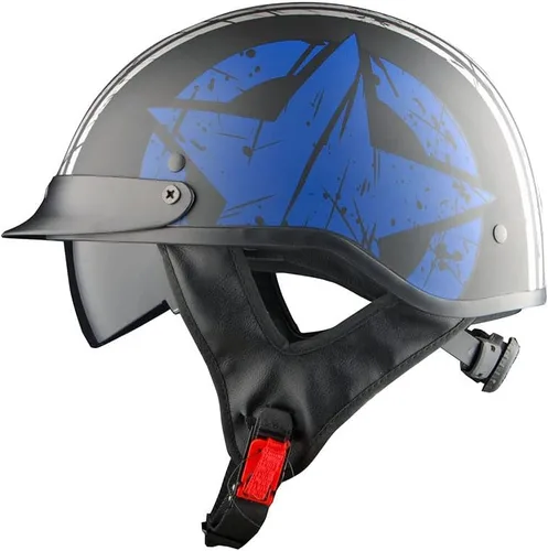 Vista 8 de 1Storm Casco de media cara para motocicleta, ciclomotores, scooter, piloto con visera ahumada interior retráctil