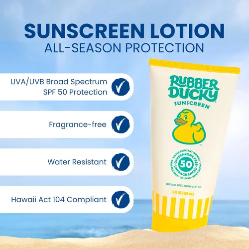 Vista 2 de Rubber Ducky Protector solar de vitamina E con SPF 50, protector solar resistente al agua para rostro y cuerpo Loción de amplio espectro