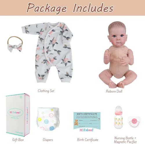Vista 5 de Milidool Muñecas de bebé recién nacidas realistas de 20 pulgadas con cuerpo posable, muñecas de bebé de la vida real con accesorios para niñas