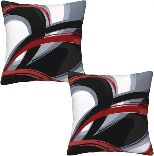Lcokin - Fundas de almohada decorativas con rayas rojas y negras abstractas, 16 x 16 pulgadas, juego de 2, funda cuadrada de cojín gris para sofá,