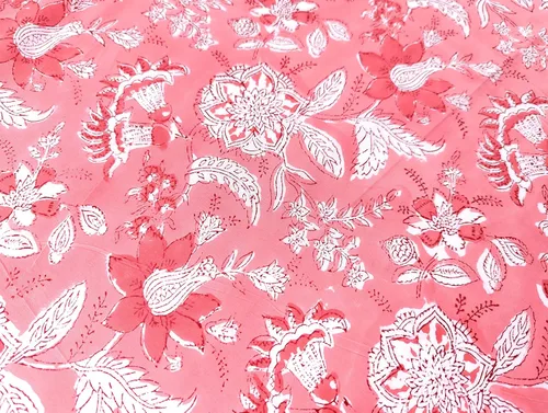 Vista 4 de AVKA Studio Tela Estampada a Mano por Yarda - PRECORTADA 3 Yardas 42 Pulgadas de Ancho - Material 100% Algodón - Patrón Floral Rosa - Tela India