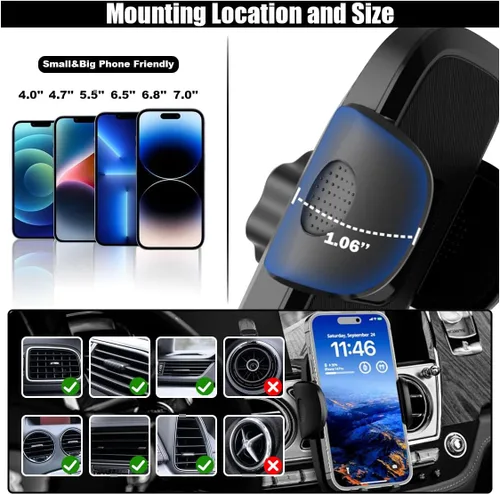Vista 4 de GLSOWEE Soporte de teléfono para automóvil, soporte de succión 3 en 1 para tablero, ventilación de aire, parabrisas, soporte ajustable de manos