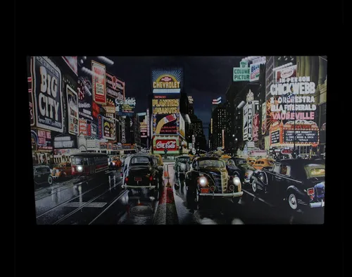 Vista 2 de Northlight Arte de pared con luz LED NYC Times Square y autos clásicos, 15.75 x 23.75 pulgadas