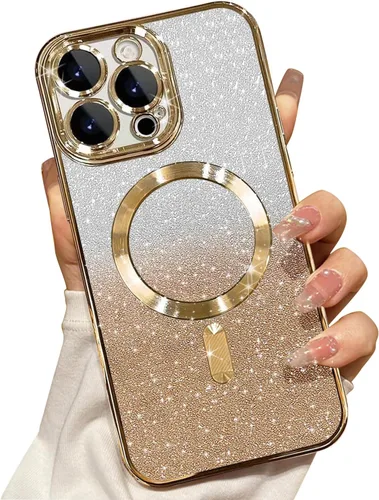 Vista 27 de Misscase Funda magnética compatible con iPhone 14 con purpurina y protector de lente de cámara, protección completa, compatible con MagSafe