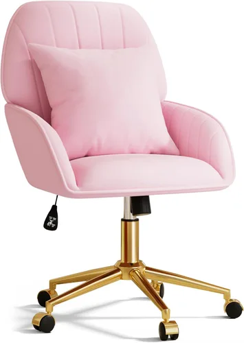 Vista 13 de Silla de escritorio para oficina en casa cómoda con ruedas ajustables giratorias, silla moderna de terciopelo para maquillaje con respaldo