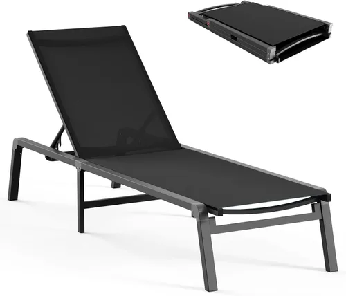 Tumbona de Aluminio para Exteriores – Silla de Descanso Plegable y de Montaje Libre para Exteriores con 5 Respaldos Ajustables, Silla de Patio para
