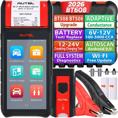 Autel Probador de Batería MaxiBAS BT608 (E), Mejora de BT508 BT506, Probador de Batería 6-12V 100-3000CCA, Probador de Sistema de Arranque y Carga