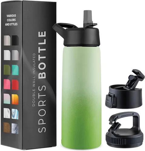 Vista 15 de Botellas de agua de acero inoxidable con triple aislamiento con pajilla, botellas de agua reutilizables aisladas de 25 onzas con 3 tapas, botella