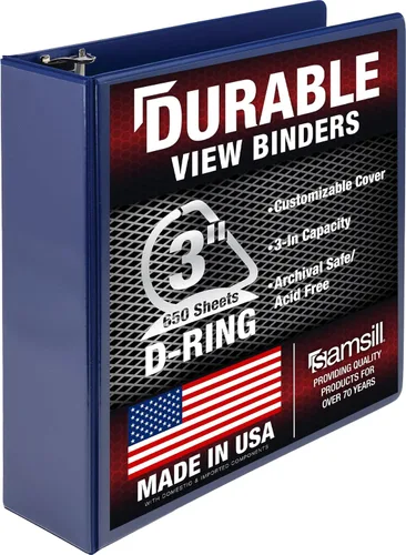 Vista 109 de Samsill Carpeta duradera de 3 anillos de 1 pulgada, fabricada en Estados Unidos, carpeta de anillos en D, cubierta transparente personalizable