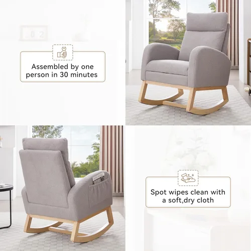 Vista 42 de Setawix Silla mecedora de peluche para guardería, silla mecedora tapizada para sala de estar, sillón con respaldo de sherpa de ocio, silla mecedora