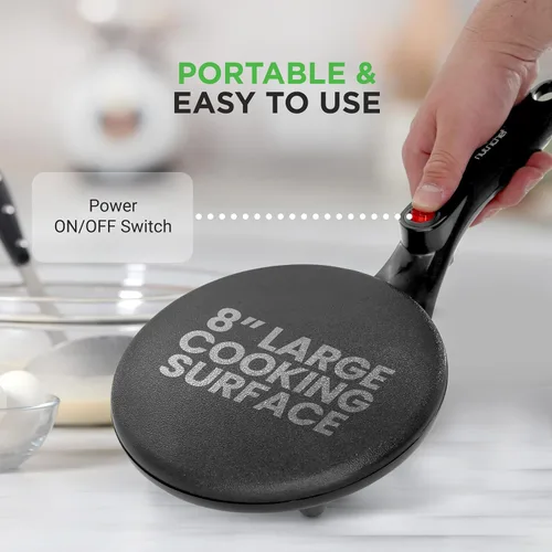 Vista 2 de NutriChef - Sartén eléctrica para crepas Placa de cocción antiadherente de 8 pulgadas con interruptor de encendido/apagado Cocina roti