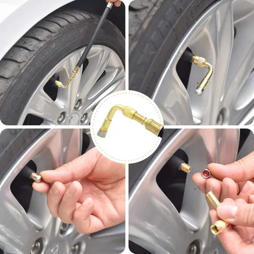 Vista 4 de Extensión de válvula de neumático, extensores de vástago de válvula flexible de 8.25 pulgadas con adaptador de extensión de válvula de neumático