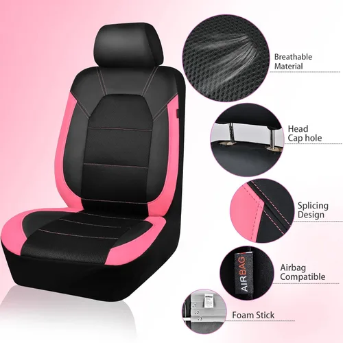 Vista 5 de CAR PASS Fundas de cuero para asientos de automóvil, juego completo universal transpirable para mujeres lindas y con estilo, esponja compuesta súper