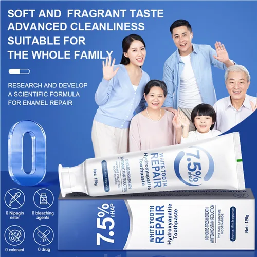 Vista 7 de Pasta de dientes hidroxiapatita 7.5% para protección del esmalte, fórmula sin flúor con menta suave, para dientes sensibles, protección diaria