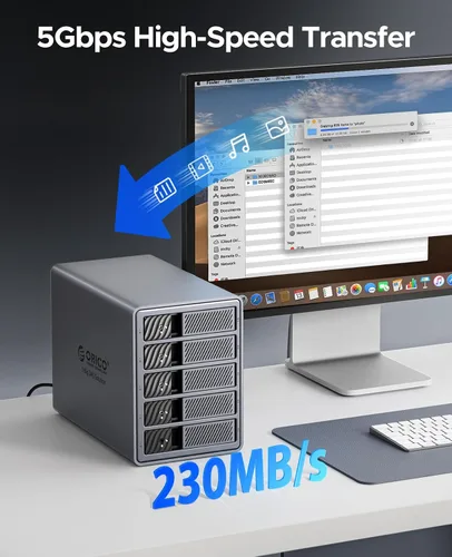 Vista 4 de ORICO Carcasa para disco duro de 4 bahías, compatible con 8 modos RAID para HDD de 3.5 pulgadas máx. hasta 88 TB para almacenamiento externo