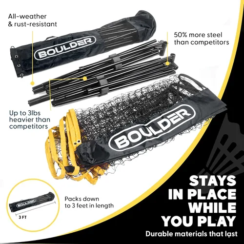 Vista 2 de Boulder Portable Badminton Pickleball Net - Foldable/Extendable Poles for Multiple Sports Heights (UP to 5 ft) - Ideal for Tennis, Pickleball