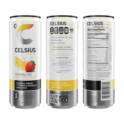 Vista 3 de CELSIUS Bebida energética esencial de 12 onzas líquidas, limonada de fresa espumosa (paquete de 12)