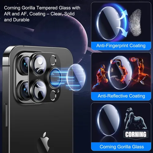 Vista 2 de Esanik Paquete de mejora de 2 unidades para iPhone 14 Pro/iPhone 14 Pro Max Protector de lente de cámara, estuche de metal de aleación de aluminio