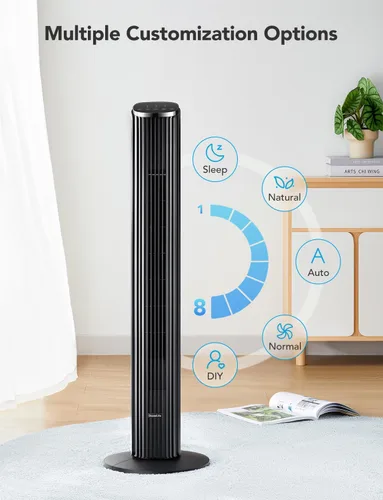 Vista 5 de GoveeLife Ventilador de torre de 36 pulgadas para dormitorio, ventiladores de piso oscilantes inteligentes con sensor de temperatura, aplicación