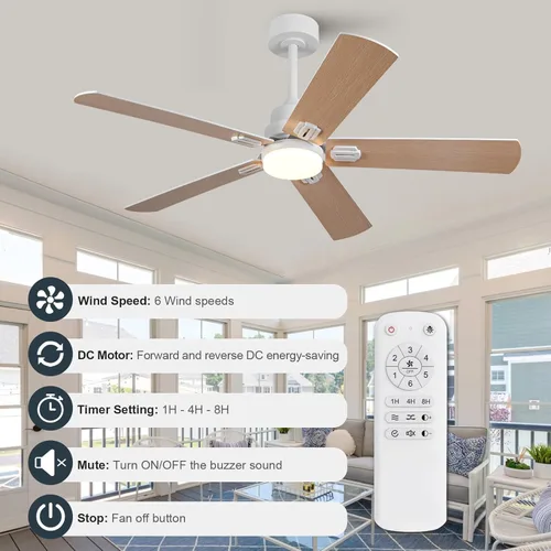 Vista 7 de Ventiladores de techo blancos de 42 pulgadas para exteriores con luces y control remoto, ventiladores de techo regulables de 5 aspas para patios