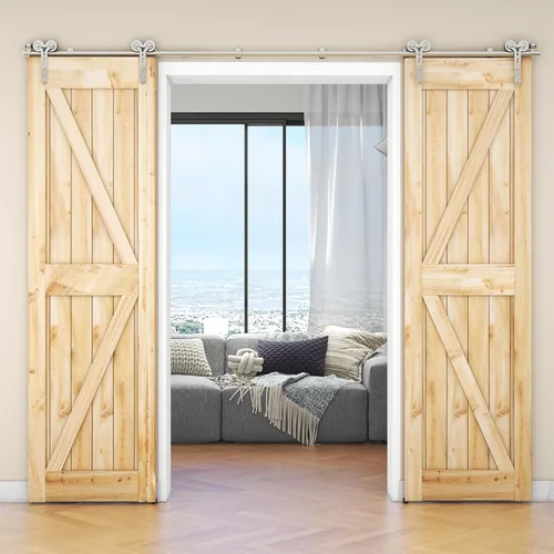 Vista 12 de CCJH Kit de riel deslizante de acero inoxidable para puerta de granero de 4 pies, resistente para puerta de madera individual (gancho en forma de Y)