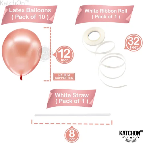 Vista 7 de KatchOn, Juego de globos de oro rosa con cortina iridiscente de flecos de oro rosa – 16 pulgadas, paquete de 21 Globos de látex de oro rosa, fondo