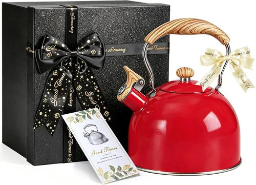 GGC Hervidor de té silbante con caja de regalo negra para mamá, bodas