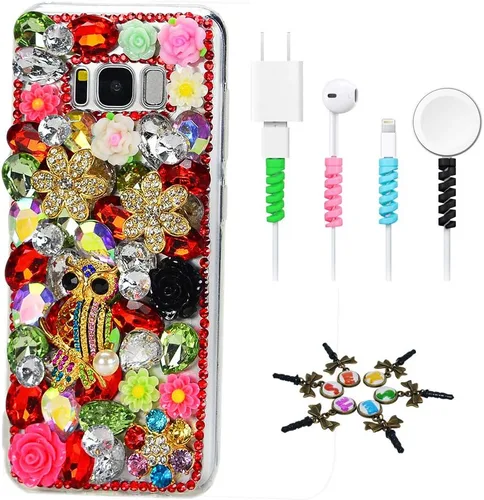 Vista 22 de STENES Sparkle - Funda compatible con Samsung Galaxy S21 Ultra, elegante, 3D hecha a mano, diseño de remaches punk, con protector de cables