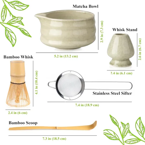 Vista 7 de Marce Juego de batidor de matcha: el juego Matcha incluye batidor y tazón de matcha (cuenco con boquilla), tamiz, soporte y cuchara, el batidor