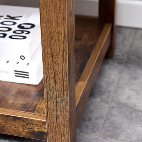 Vista 2 de Mesa auxiliar de material MDF, mesa auxiliar de espacio pequeño de 2 niveles, mesita de noche moderna, mesa de sofá, mesa auxiliar con estante