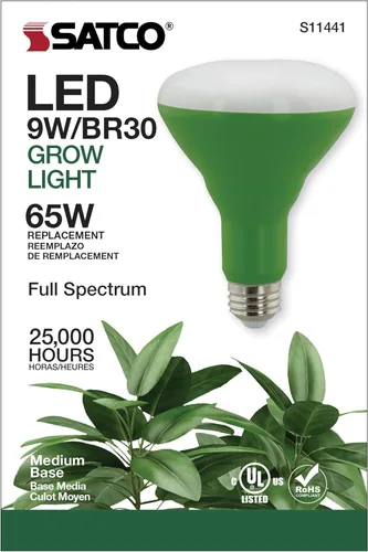Vista 3 de Satco S11441 Luz LED de espectro completo, BR30, 9 vatios, acabado verde