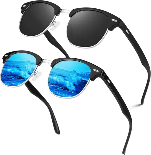 LINVO Gafas de sol polarizadas sin montura para hombres y mujeres, lentes de sol clásicos retro con medio marco para conducir, protección UV