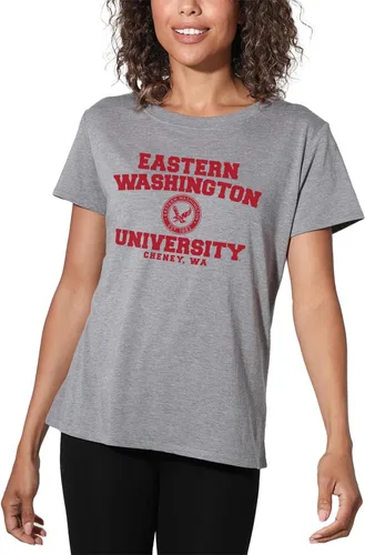 Vista 148 de Colección oficial de camisetas sueltas con logotipo de círculo envejecido universitario para mujer, jaspeado atlético