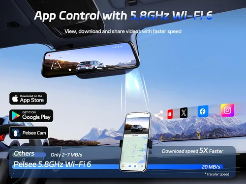 Vista 6 de Pelsee Cámara de tablero de espejo 4K+2.5K con Starvis frontal 2 IMX678 e IMX335 trasero, cámara de espejo retrovisor de 12 pulgadas, visión