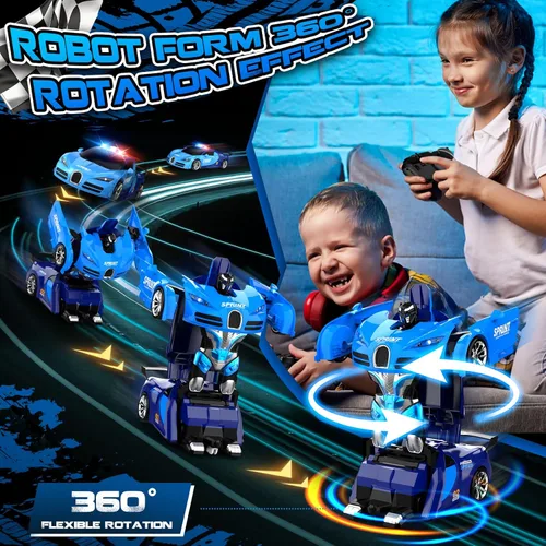 Vista 4 de Carro de control remoto, transformación con un clic en robot, carro de juguetes transformable para niños, deformación suave, modo demostración