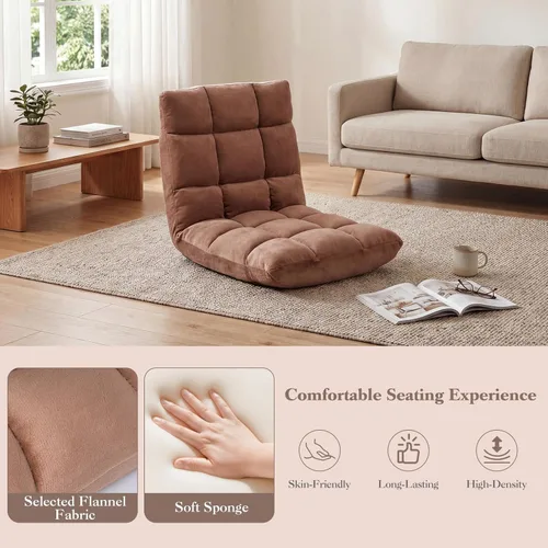 Vista 7 de Giantex Silla de suelo con 14 posiciones ajustables, sillón reclinable con funda de tela de franela suave, soporte de metal resistente, silla