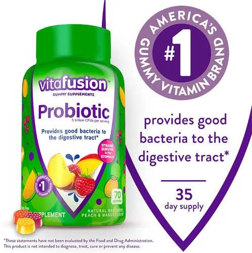 Vista 3 de Vitafusion Suplementos probióticos de gomitas, sabores de frambuesa, melocotón y mango y gomitas multivitamínicas para mujer, vitaminas diarias