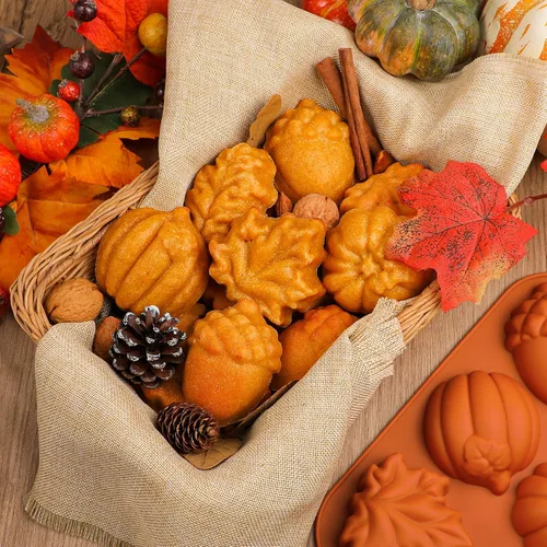Vista 3 de Webake Moldes de silicona de otoño para tartas de cosecha, molde 3D de hoja de arce y bellota para golosinas de otoño, Halloween, Acción de Gracias