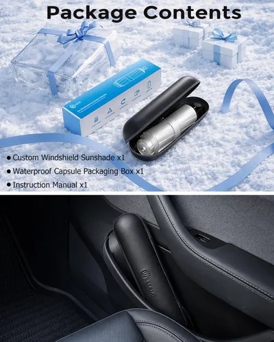 Vista 6 de Parasol personalizado para parabrisas weektic Modelo 3/Modelo Y 2018-2026, revestimiento plateado de titanio resistente, protección solar y térmica