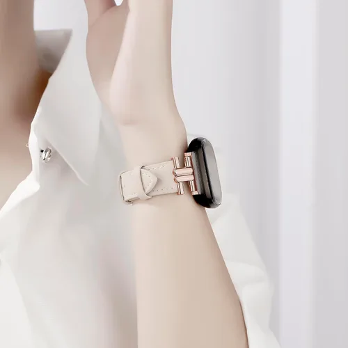 Vista 4 de Correa de cuero compatible con Fitbit Versa 4/Sense 2 bandas para mujer, elegante correa de cuero delgada compatible con Fitbit Sense/Versa 3 lujosa