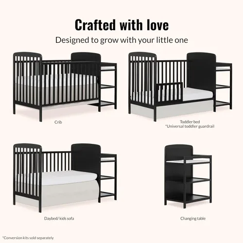 Vista 4 de Combo 2 en 1, cuna de tamaño completo y cambiador Dream On Me, paquete de de 1, Negro