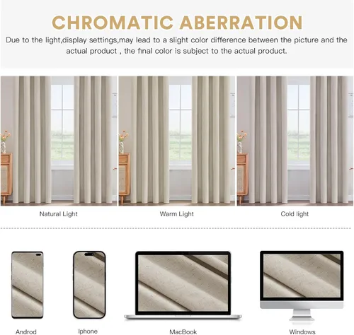 Vista 467 de Primitive - Cortinas opacas 100 % de lino texturizado natural para dormitorio, sala de estar, cortinas para ahorra energía, tela de arpillera