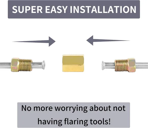 Vista 5 de MuHize Kit de Línea de Freno de Acero Inoxidable a Prueba de Óxido - Tubería de 16" 3/16" con Abocinados Dobles de Precisión y 2 Uniones Ajuste
